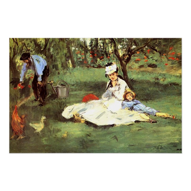 Die Familie Monet in ihrem Garten Edouard Manet Poster (Vorderseite)