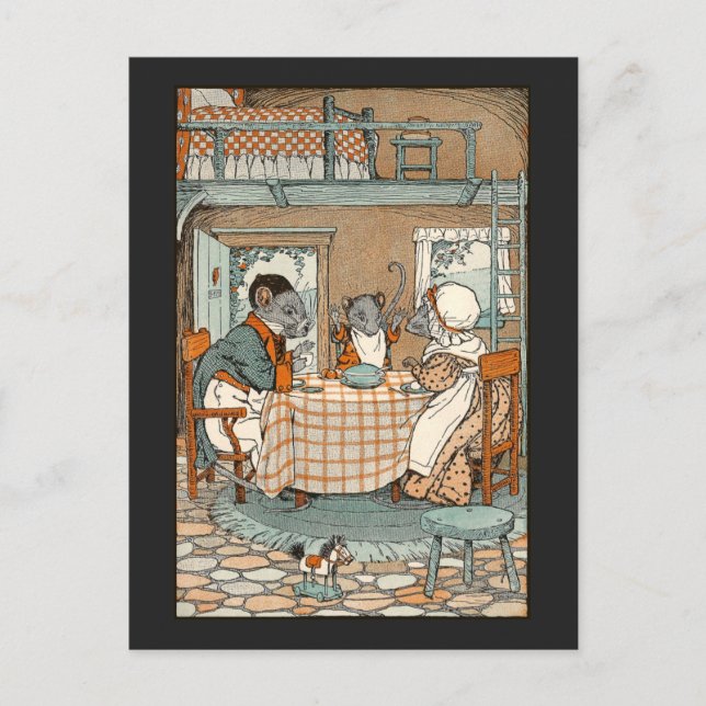 Die Familie Ratten setzt sich zum Frühstück zusamm Postkarte (Vorderseite)