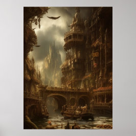 Die fantastische Stadt, der Fluss, die Brücke, die Poster