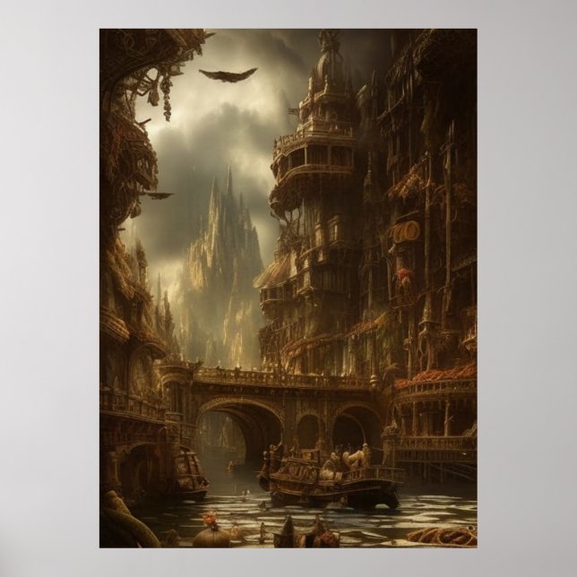 Die fantastische Stadt, der Fluss, die Brücke, die Poster (Vorne)