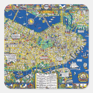 Die Farbe einer alten Stadt eine Karte von Boston Quadratischer Aufkleber