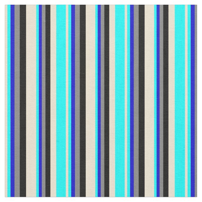 Die Farben Beige, Aqua, Blau, Grau und Schwarz Stoff (Nahaufnahme)