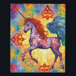 Die farbenfrohe Appaloosa Unicorn Puzzle<br><div class="desc">©Angelandspot Ein wunderschönes Appaloosa Einhorn auf einem farbenprächtigen,  psychedelischen abstrakten Hintergrund AI generierte Malerei</div>