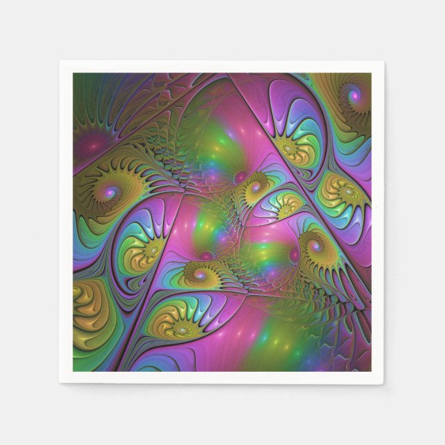 Die farbenfrohe, leuchtende, trippy-Abstrakte Frak Serviette (Vorderseite)