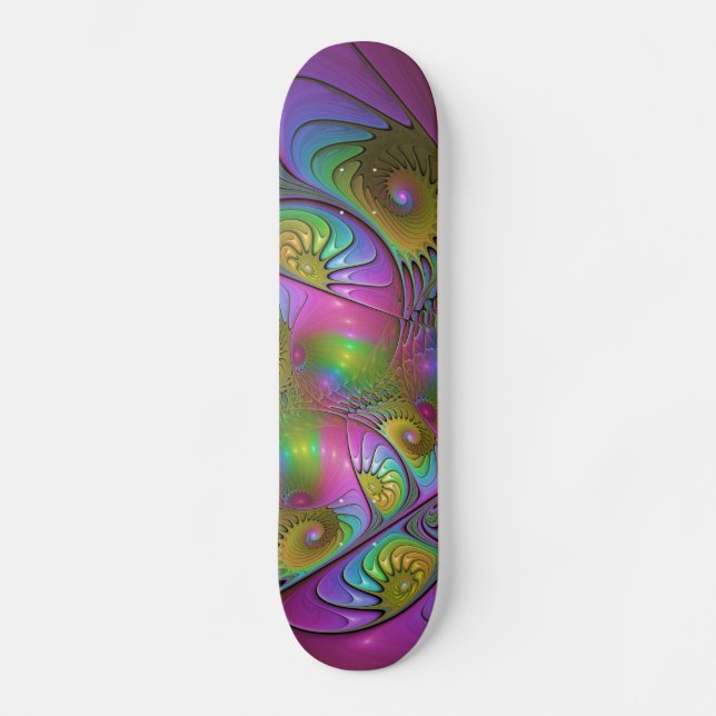 Die farbenfrohe, leuchtende, trippy-Abstrakte Frak Skateboard (Vorderseite)