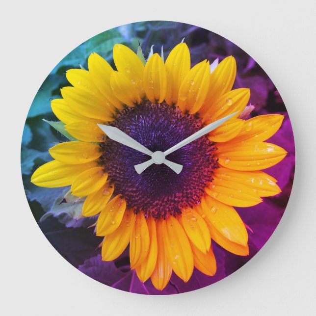 Die farbenfrohe Sonnenblume Große Wanduhr (Vorderseite)
