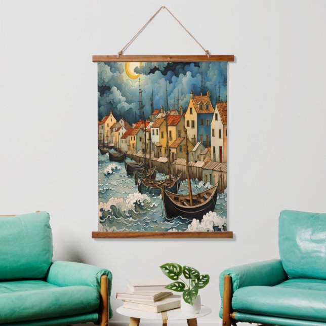 Die faszinierende Fischerkunst in der Nacht des St Wandteppich Mit Holzrahmen (Wohnzimmer)