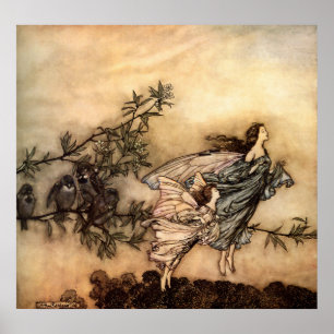 Die Feen haben ihre Zelte mit den Vögeln Poster