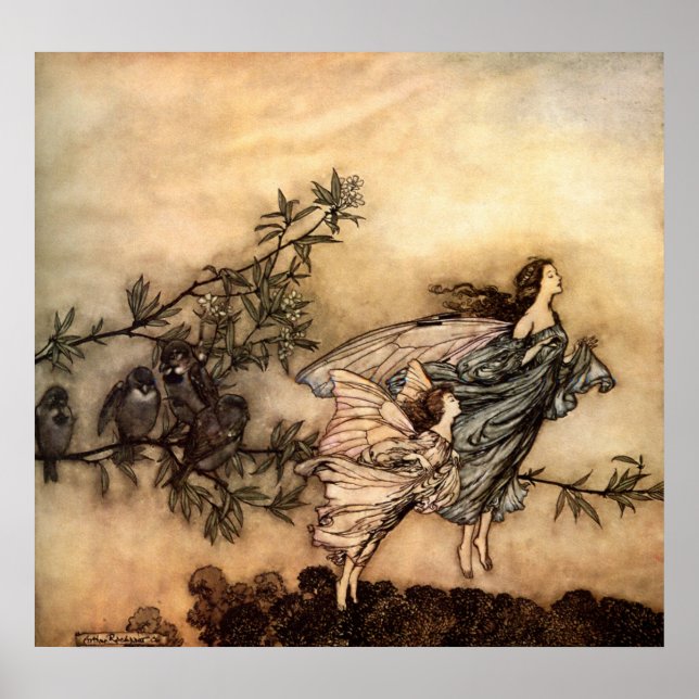 Die Feen haben ihre Zelte mit den Vögeln Poster (Vorne)