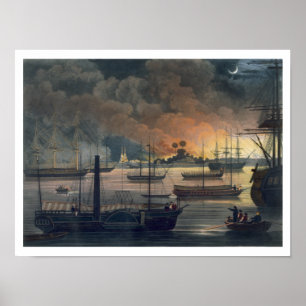 Die Feuersbrunst von Dalla auf dem Rangun-Fluss, p Poster