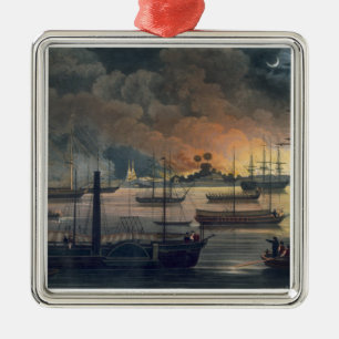 Die Feuersbrunst von Dalla auf dem Rangun-Fluss, p Silbernes Ornament