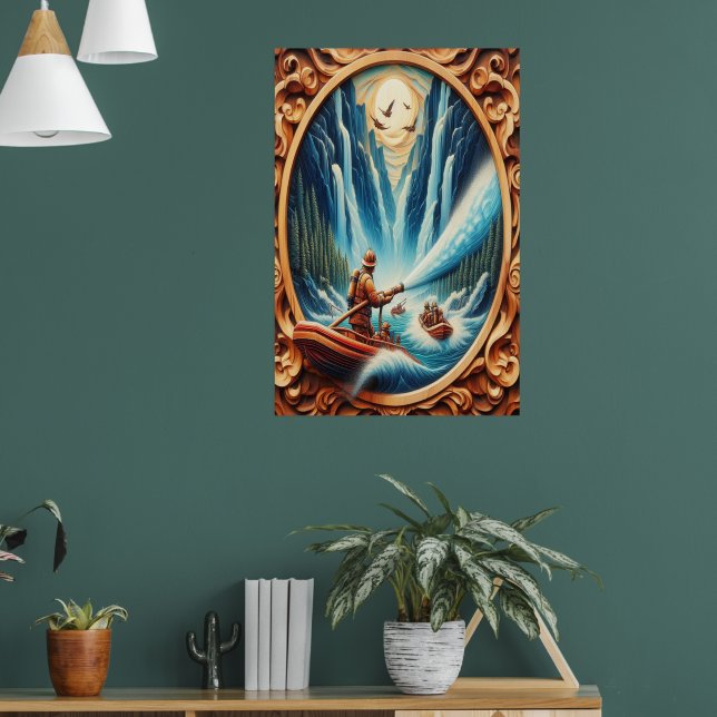 Die Feuerwehrleute verfrachteten sich auf ihr Boot Poster (Wohnzimmer 1)