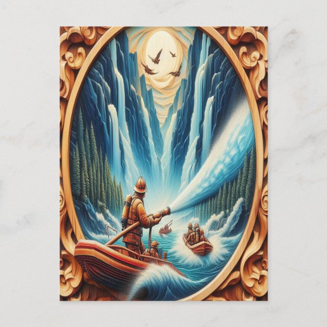 Die Feuerwehrleute verfrachteten sich auf ihr Boot Postkarte (Vorderseite)