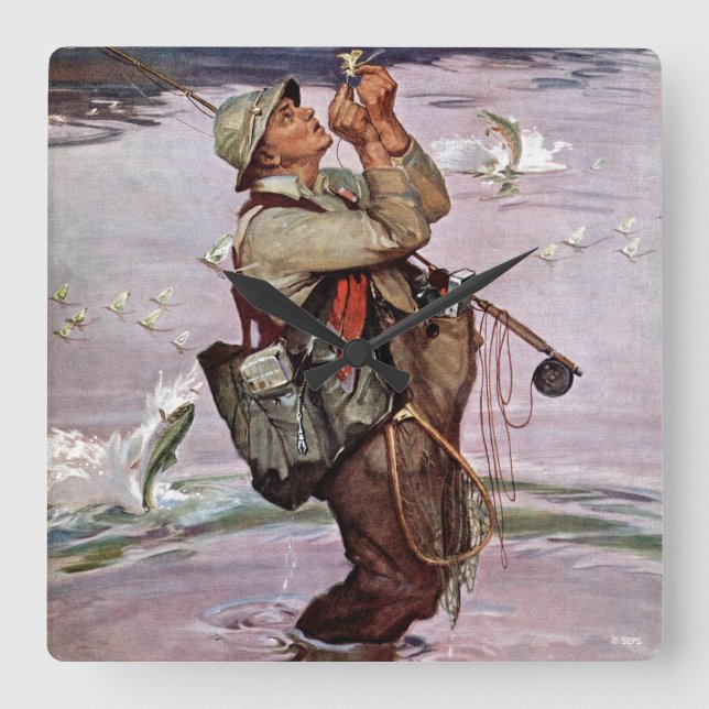 Die Fische springen Quadratische Wanduhr (Vorderseite)