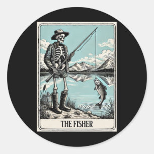 Die Fisher Skeleton Tarotkarte für Angelfreunde Runder Aufkleber