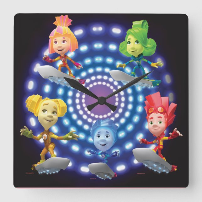 Die Fixies | Top Secret - Fixie Kids Quadratische Wanduhr (Vorderseite)