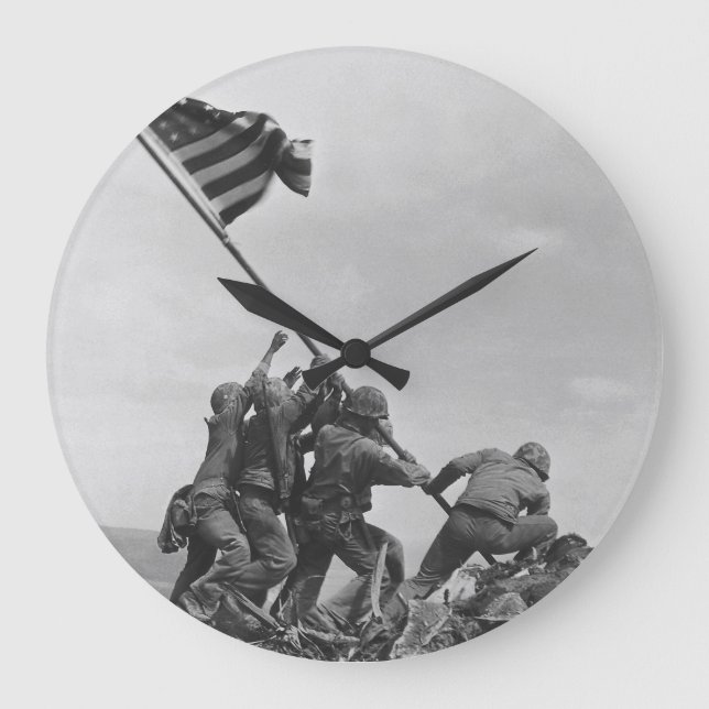Die Flagge auf Iwo Jima Große Wanduhr (Vorderseite)