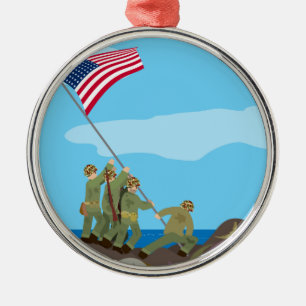Die Flagge auf Iwojima (einfache Geschichte) Silbernes Ornament