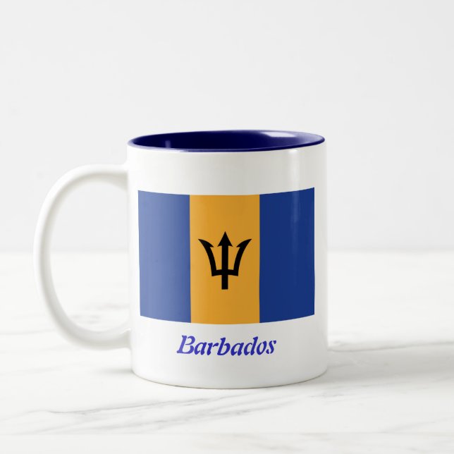 Die Flagge der Barbados-Kaffee-Tasse Zweifarbige Tasse (Links)