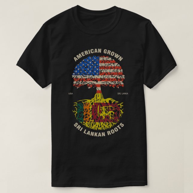 Die Flagge der USA Sri Lankas Roots Sri Lanka T-Shirt (Design vorne)