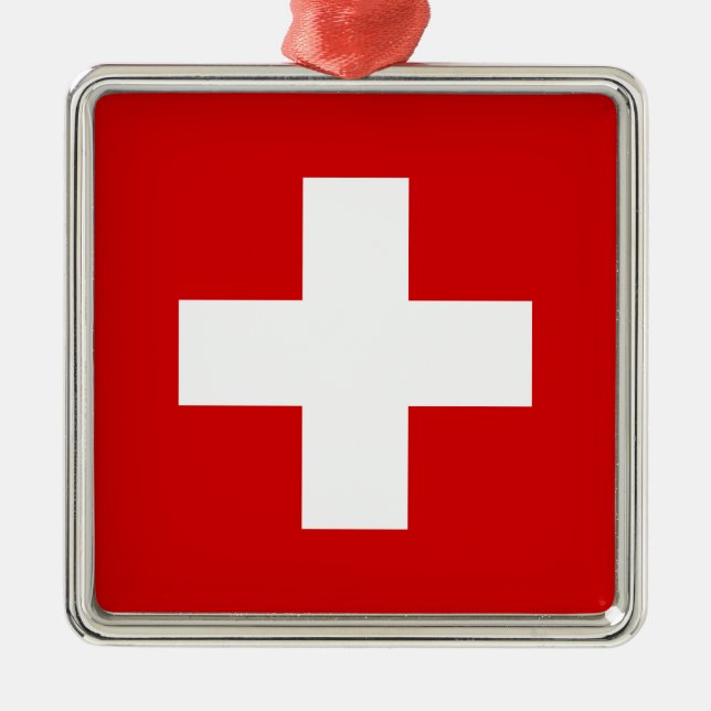Die Flagge von der Schweiz Silbernes Ornament (Vorne)