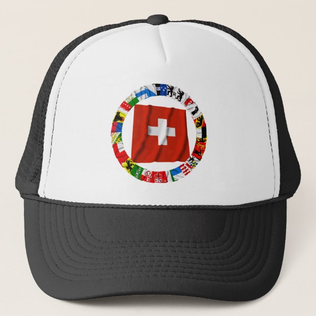 Die Flaggen der Bezirke von der Schweiz Truckerkappe (Vorderseite)