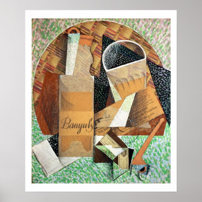 Die Flasche Banyuls, 1914 (Gouache & Collage) Poster (Vorne)