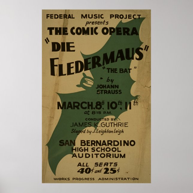 Die Fledermaus Strauss Vintag 1938 WPA-Poster Poster (Vorne)