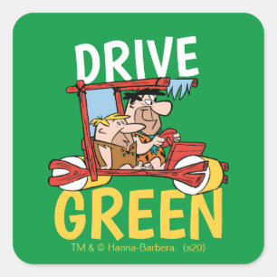 Die Flintstones Fred & Barney - Grüner fahren Quadratischer Aufkleber