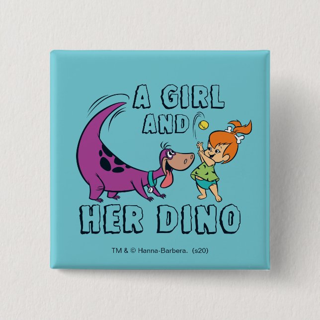 Die Flintstones | Pebbles & Dino spielen Ball Button (Vorderseite)
