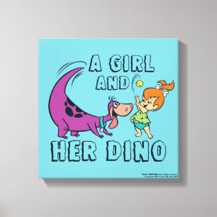 Die Flintstones   Pebbles & Dino spielen Ball Leinwanddruck