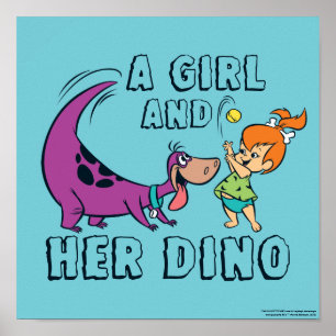 Die Flintstones Pebbles & Dino spielen Ball Poster