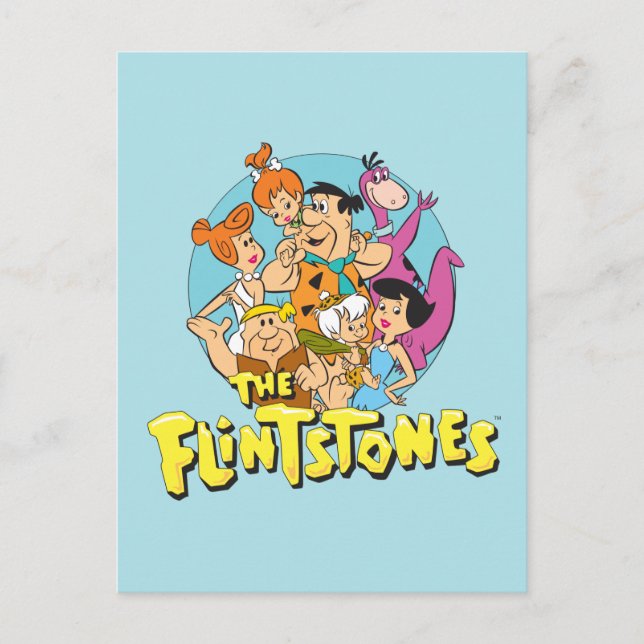 Die Flintstones und Rubbelfamilie Grafik Postkarte (Vorderseite)
