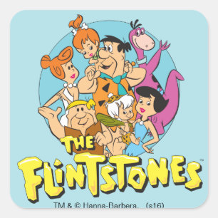 Die Flintstones und Rubbelfamilie Grafik Quadratischer Aufkleber