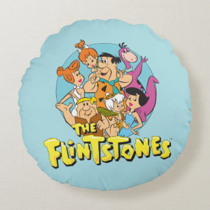 Die Flintstones und Rubbelfamilie Grafik Rundes Kissen