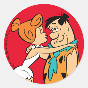 Die Flintstones   Wilma, der Fred küsst Runder Aufkleber