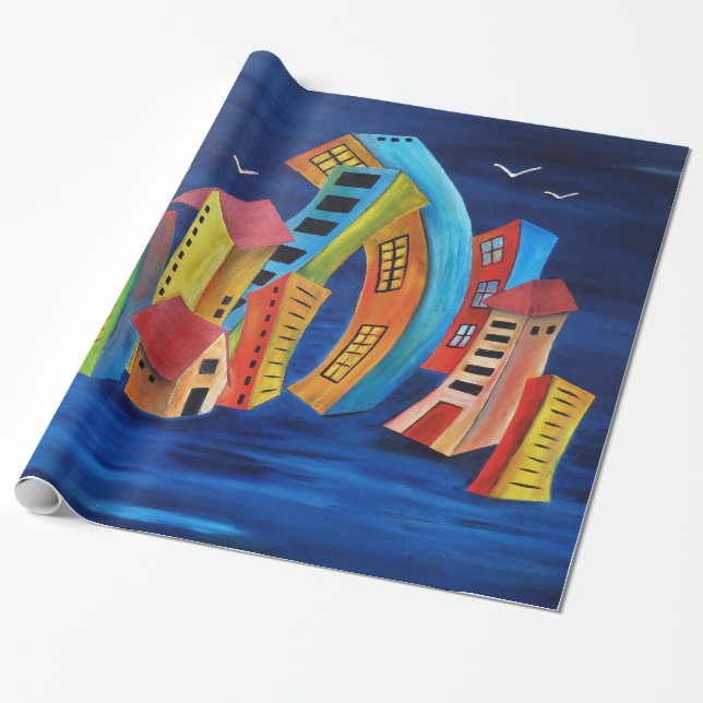 Die florierende Stadt Geschenkpapier (Ungerollt)