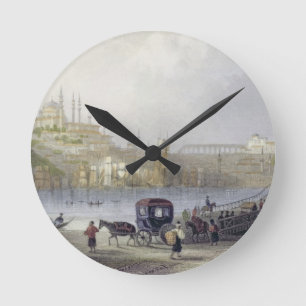 Die Floßbrücke, Istanbul, graviert von J.C. Be Runde Wanduhr