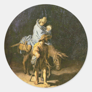 Die Flucht nach Ägypten. Von Rembrandt (Beste Qual Runder Aufkleber