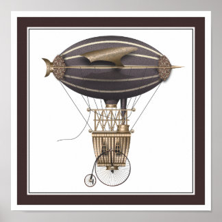 Die Flugmaschine Penny Farthing fliegt Fantasiewes Poster
