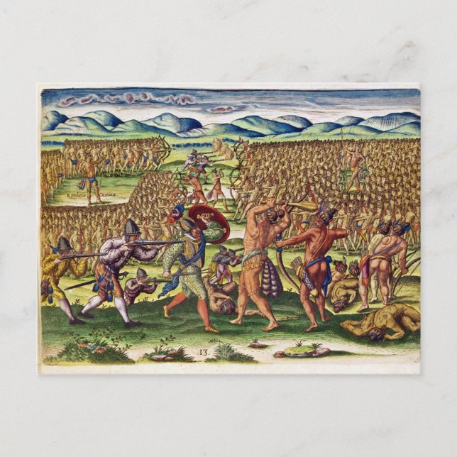 Die Franzosen helfen den Amerikanischen Ureinwohne Postkarte (Vorderseite)