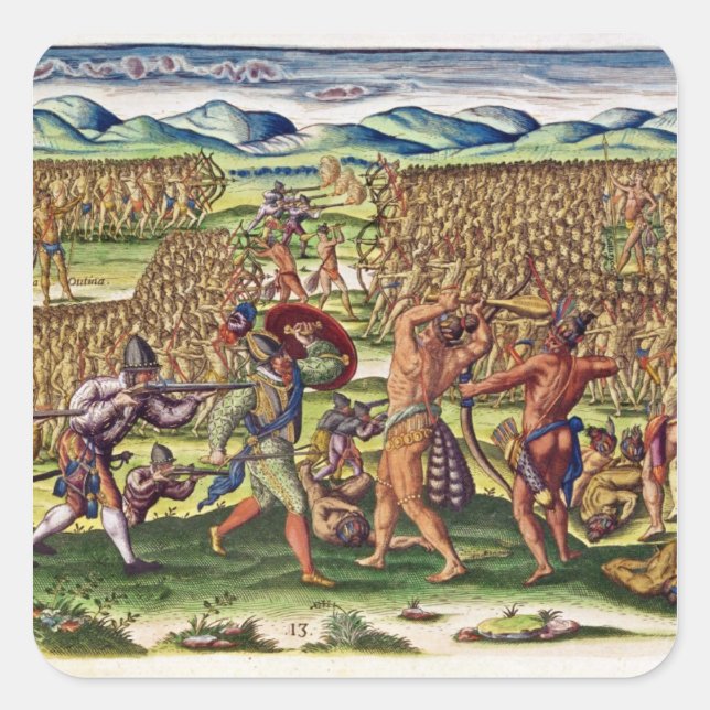 Die Franzosen helfen den Amerikanischen Ureinwohne Quadratischer Aufkleber (Vorderseite)