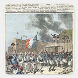 Die französische Flagge, die in den Abomey eindrin Quadratischer Aufkleber