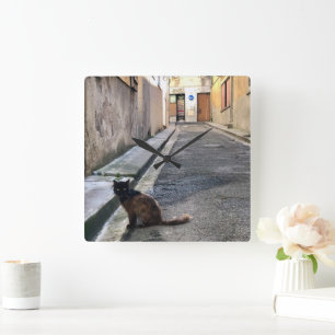 Die französische Katze Quadratische Wanduhr