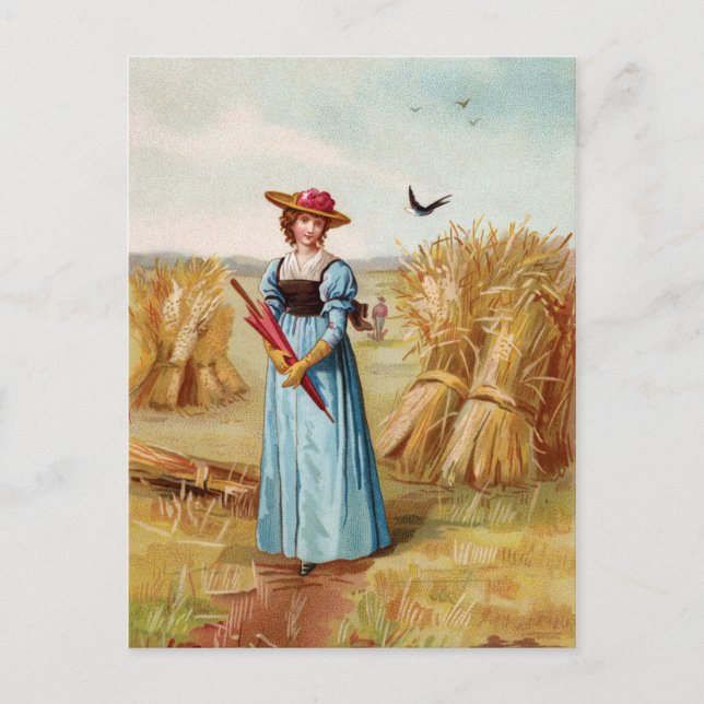 Die Frau auf der Postkarte für das Weizenfeld (Vorderseite)