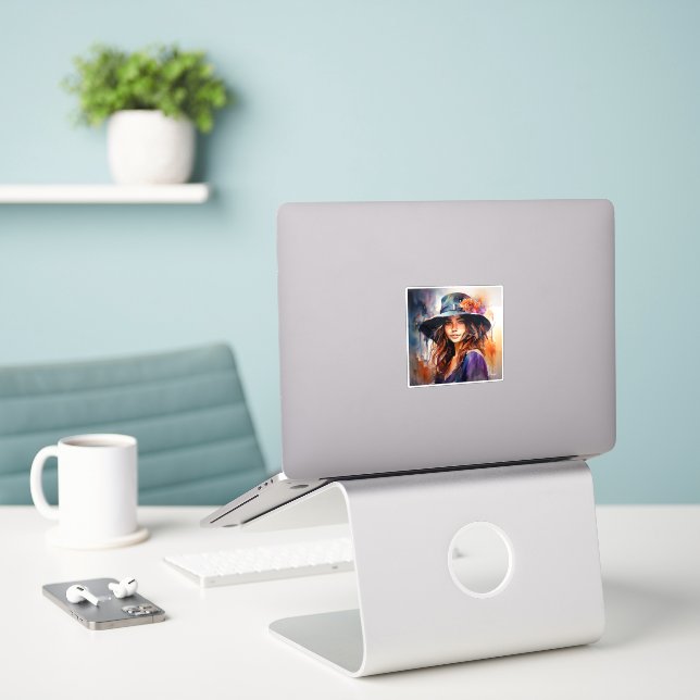 Die Frau im Hut: Portrait der lebendigen Gnade Aufkleber (Laptop auf Schreibtisch)