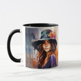 Die Frau im Hut: Portrait der lebendigen Gnade Tasse