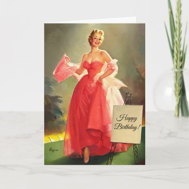 Die Frau in einem rosa Ballgown, Geburtstag Karte (Vorderseite)