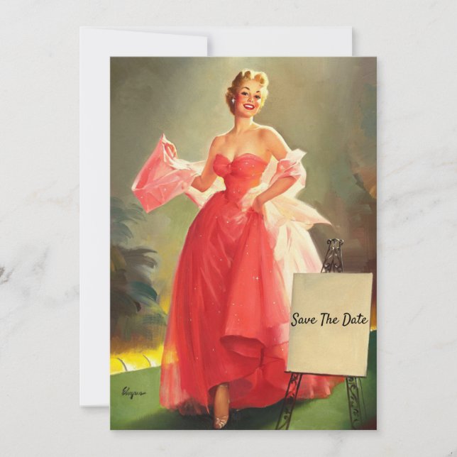 Die Frau in einem rosa Ballgown Save the Date Karte (Vorderseite)