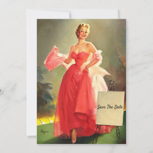 Die Frau in einem rosa Ballgown, Save the Date Karte